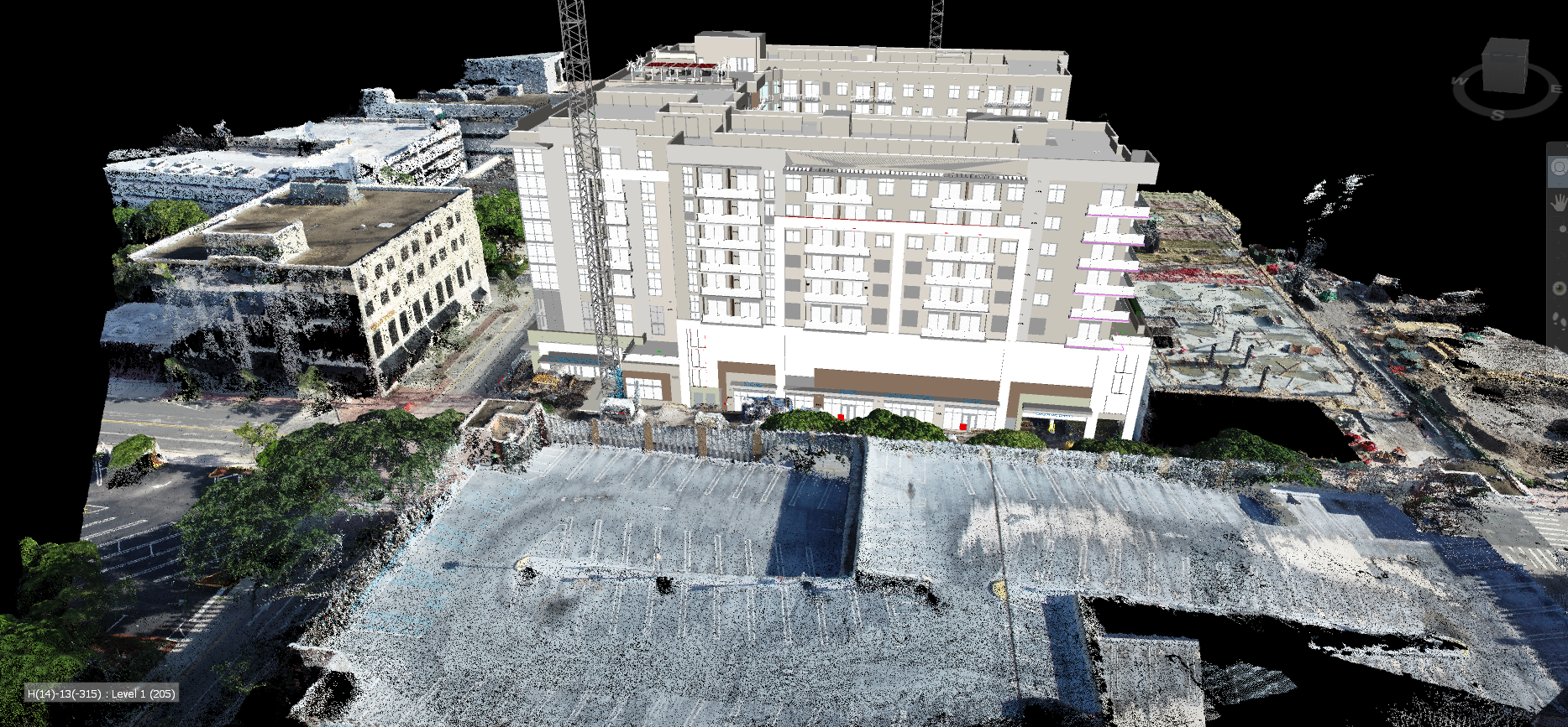 Reality-capture point cloud overlaid with the coordinated building model — West Palm Beach
